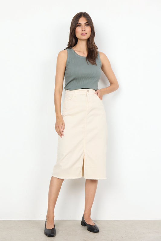 Erna  Cream Cotton Denim Skirt