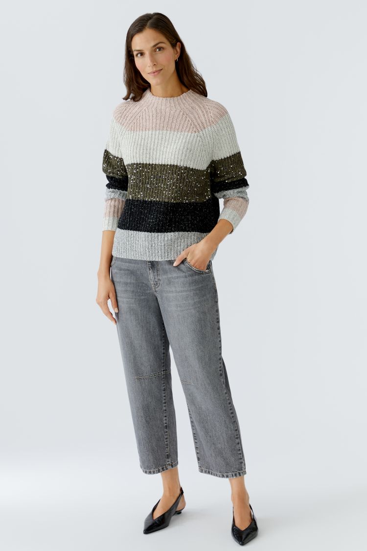 Oui - Khaki Rose Stripe Jumper