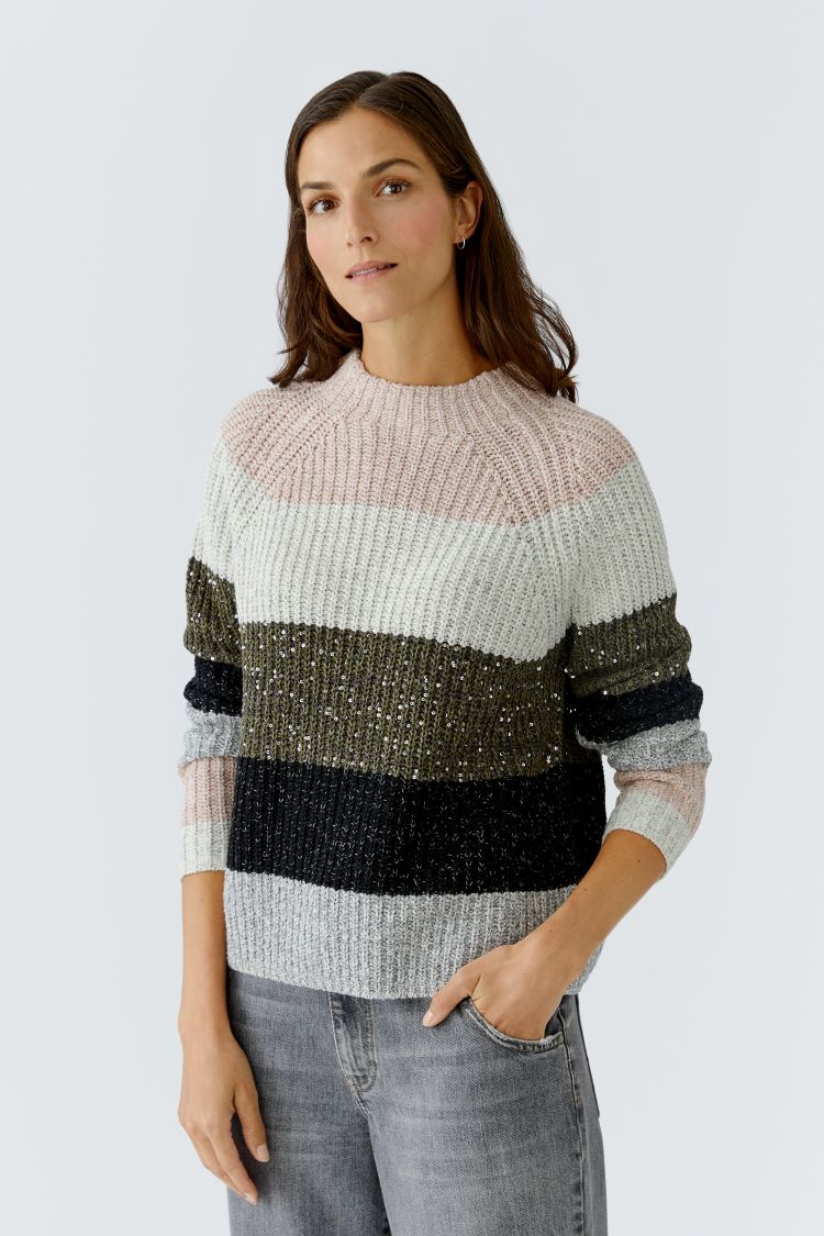 Oui - Khaki Rose Stripe Jumper