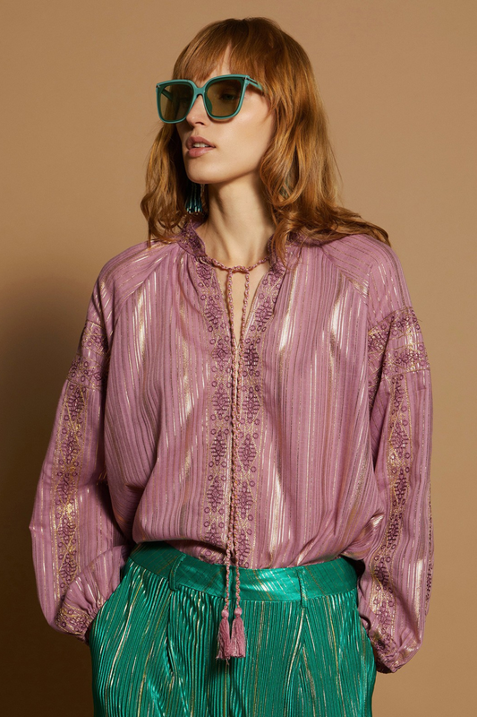 Dahlia & Gold Embroidered Blouse
