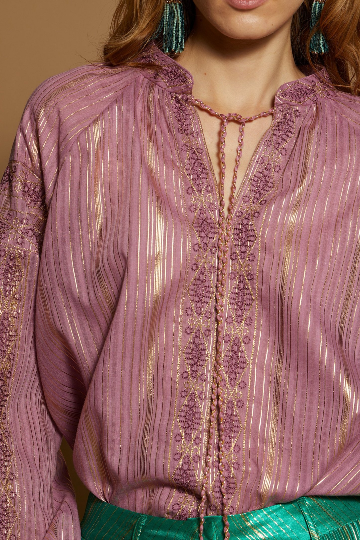 Dahlia & Gold Embroidered Blouse