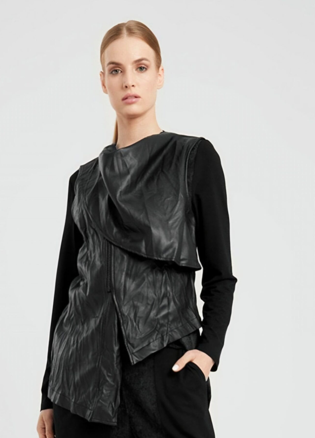 Elsewhere - Vegan Leather Topstitch Waistcoat