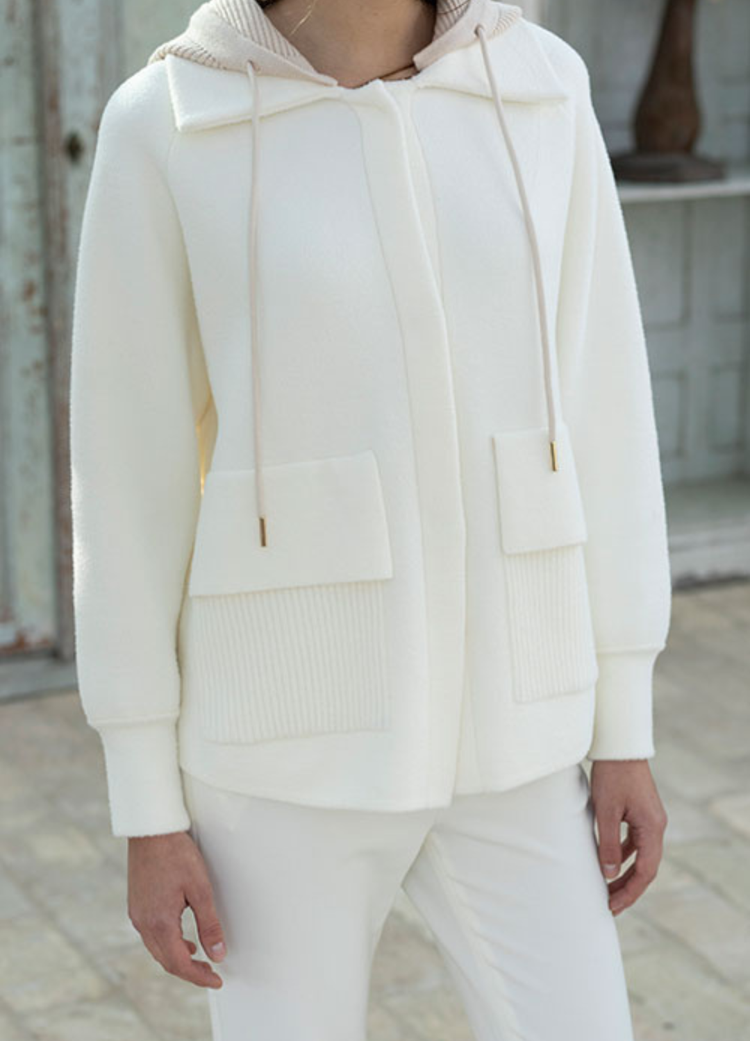 Hongo - Ecru Velvety Knit Jacket