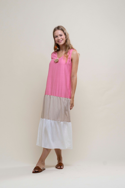 Hongo - Pink & Beige Summer Dress