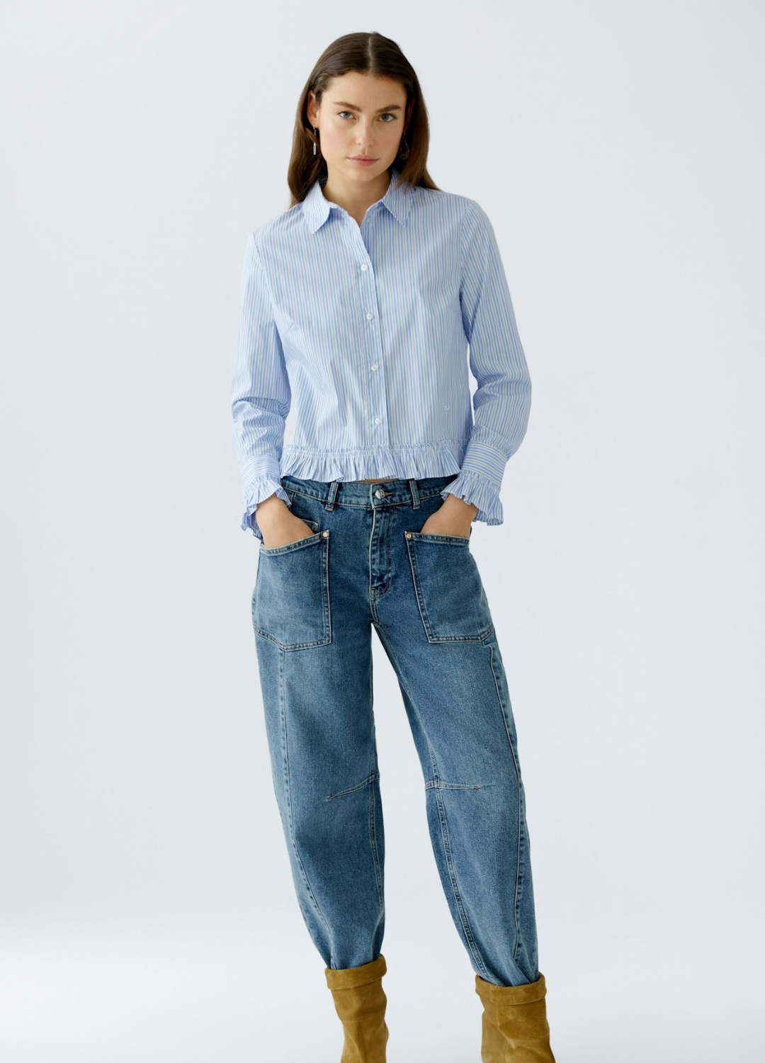 Oui - Blue & Olive Stripe Shirt
