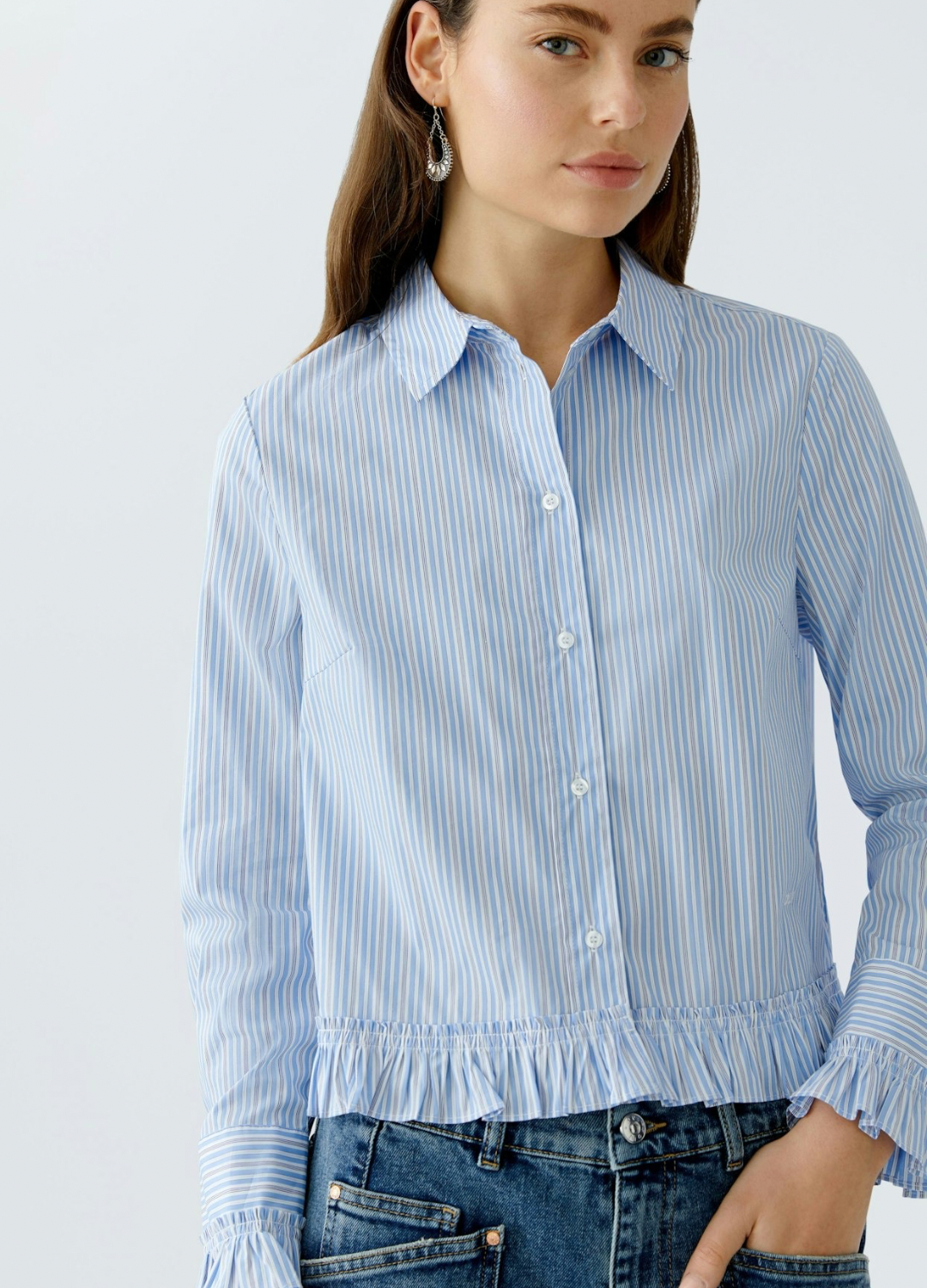Oui - Blue & Olive Stripe Shirt