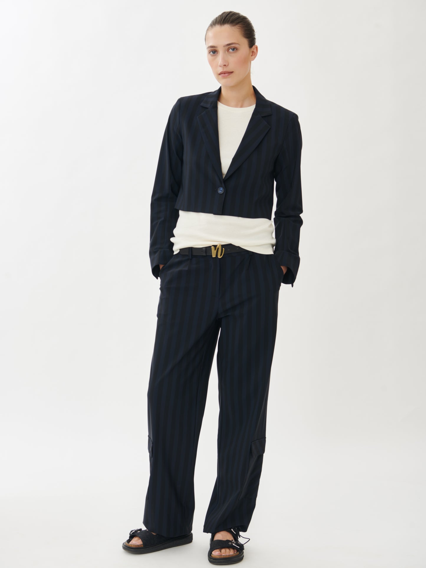 Estelle Short Navy & Black Stripe Blazer