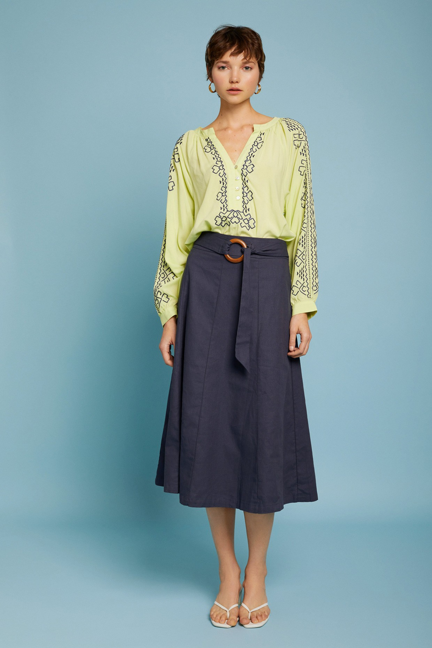 Lime Blouse With Lurex Embroidery