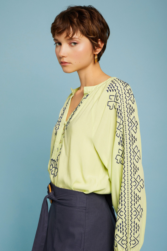 Lime Blouse With Lurex Embroidery