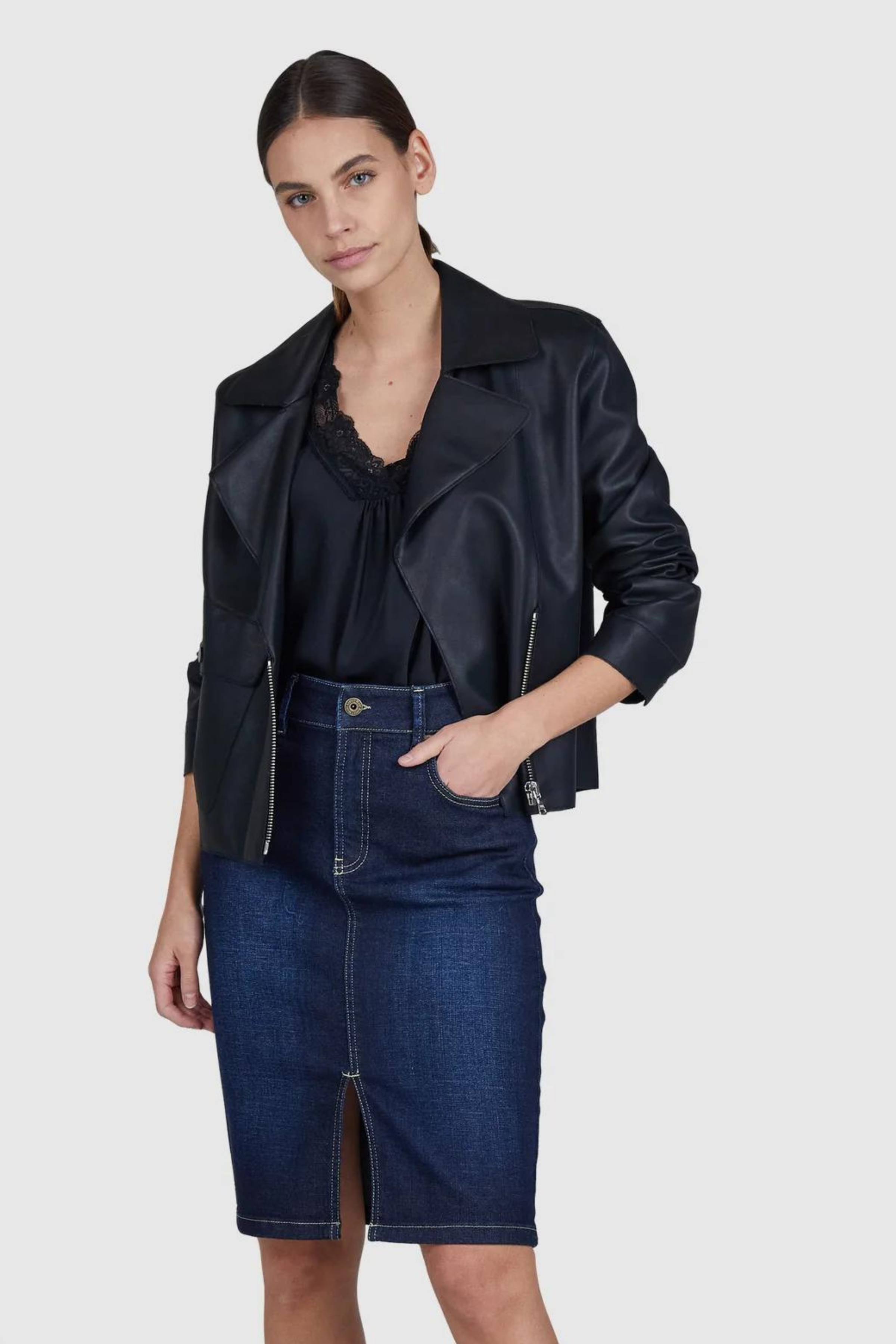 Marc Aurel - Boxy Blacker Leather Look Jacket