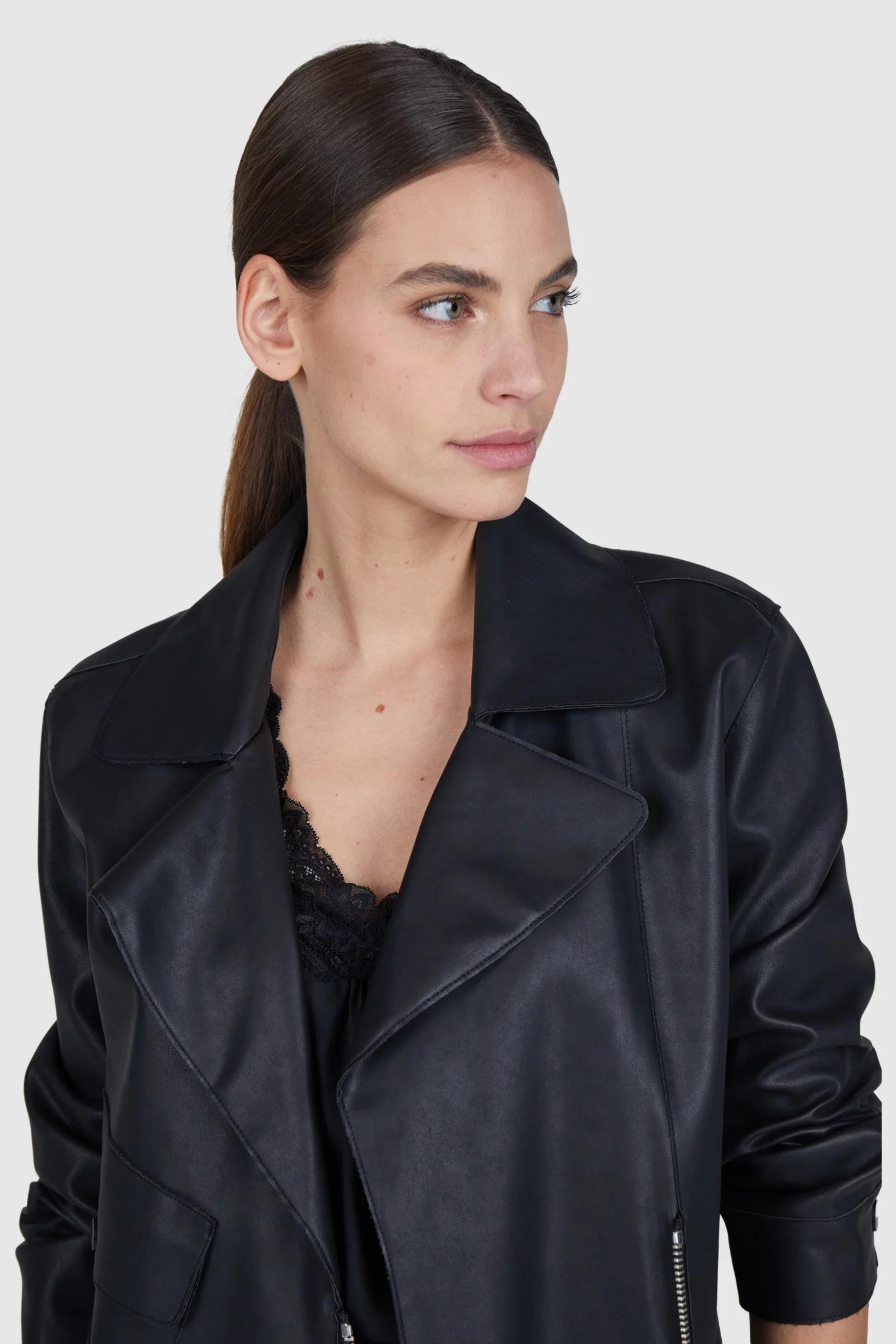 Marc Aurel - Boxy Blacker Leather Look Jacket