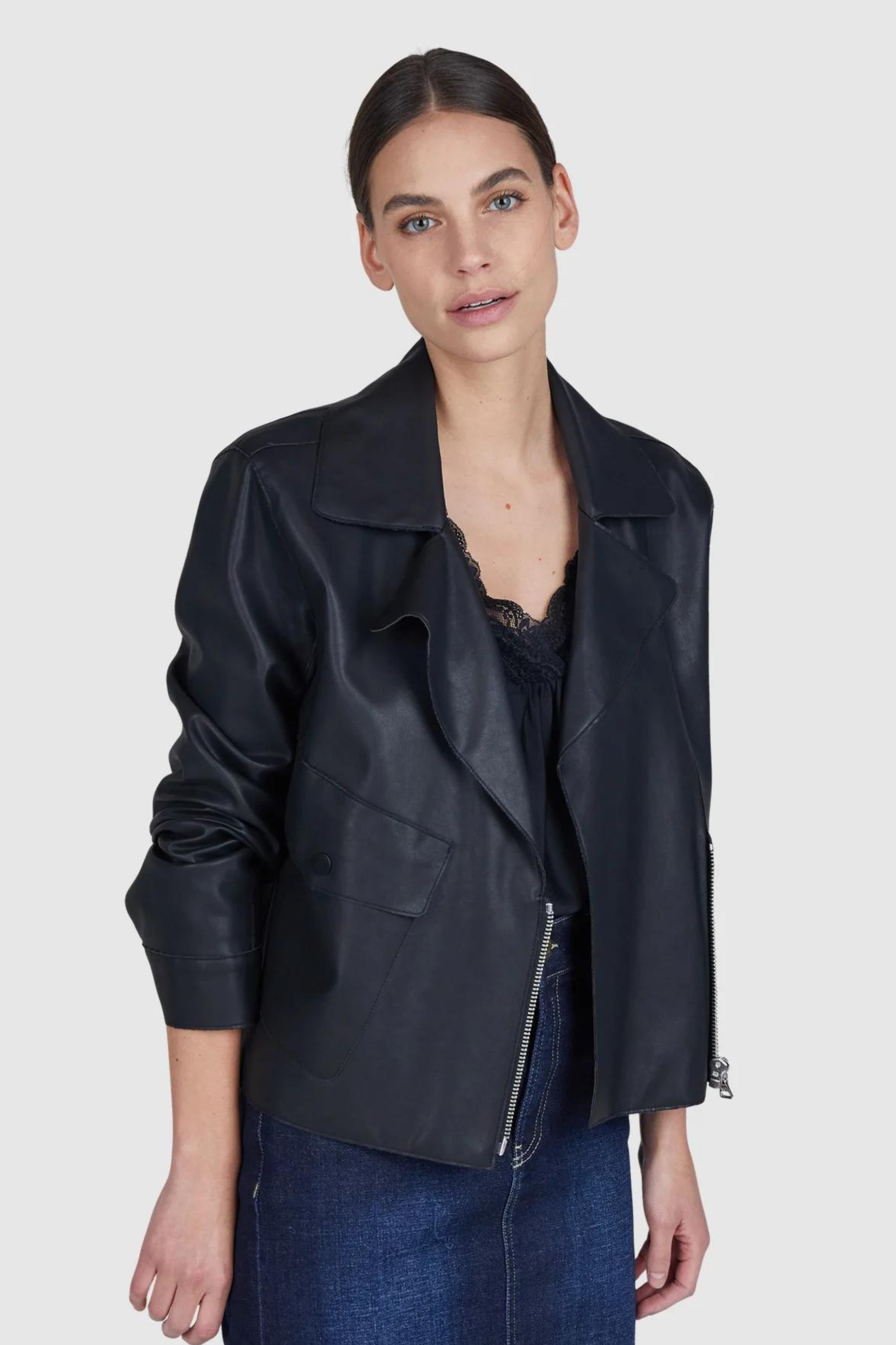 Marc Aurel - Boxy Blacker Leather Look Jacket