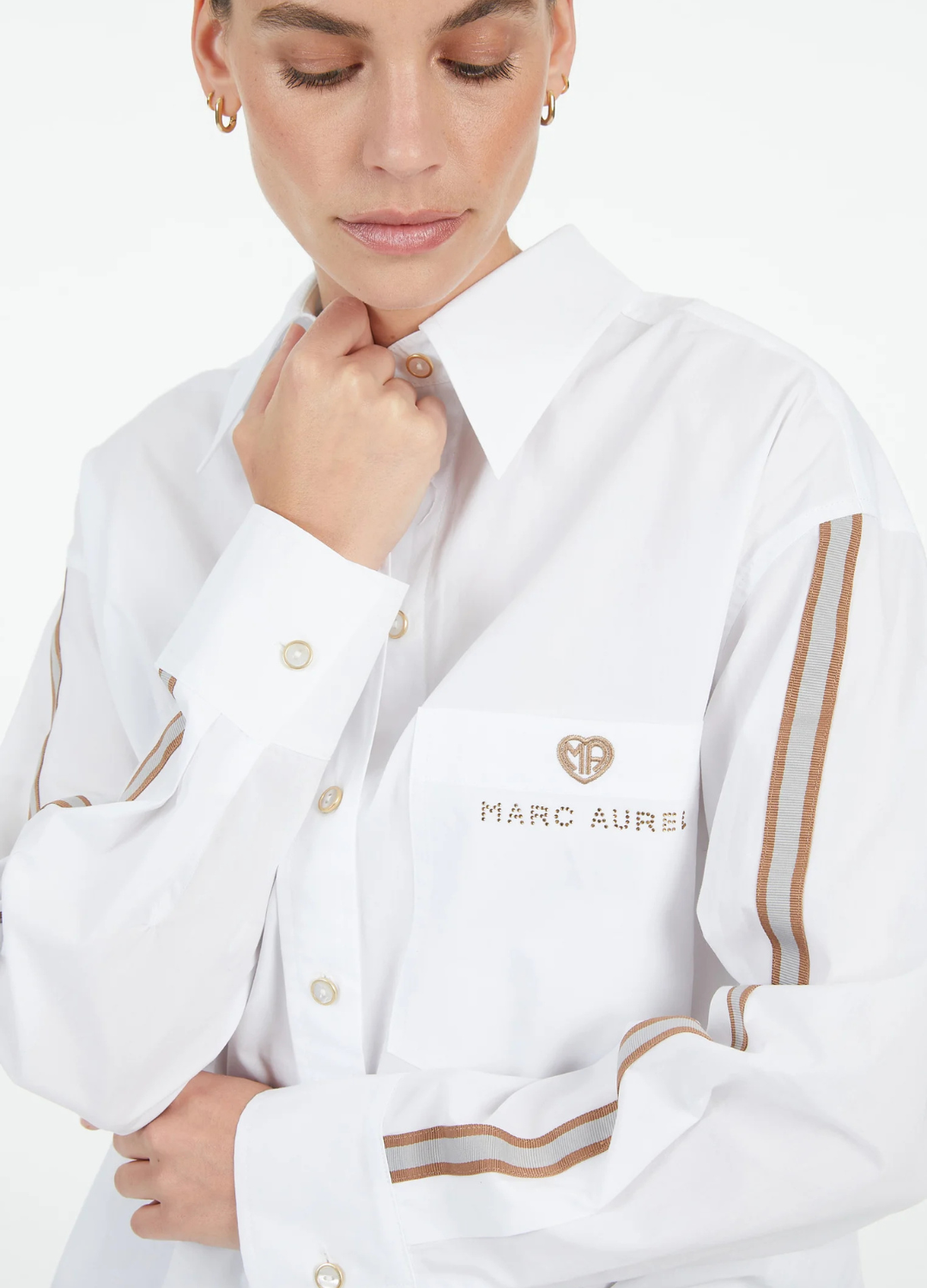 Marc Aurel - Nougat Stripe Sleeve Shirt