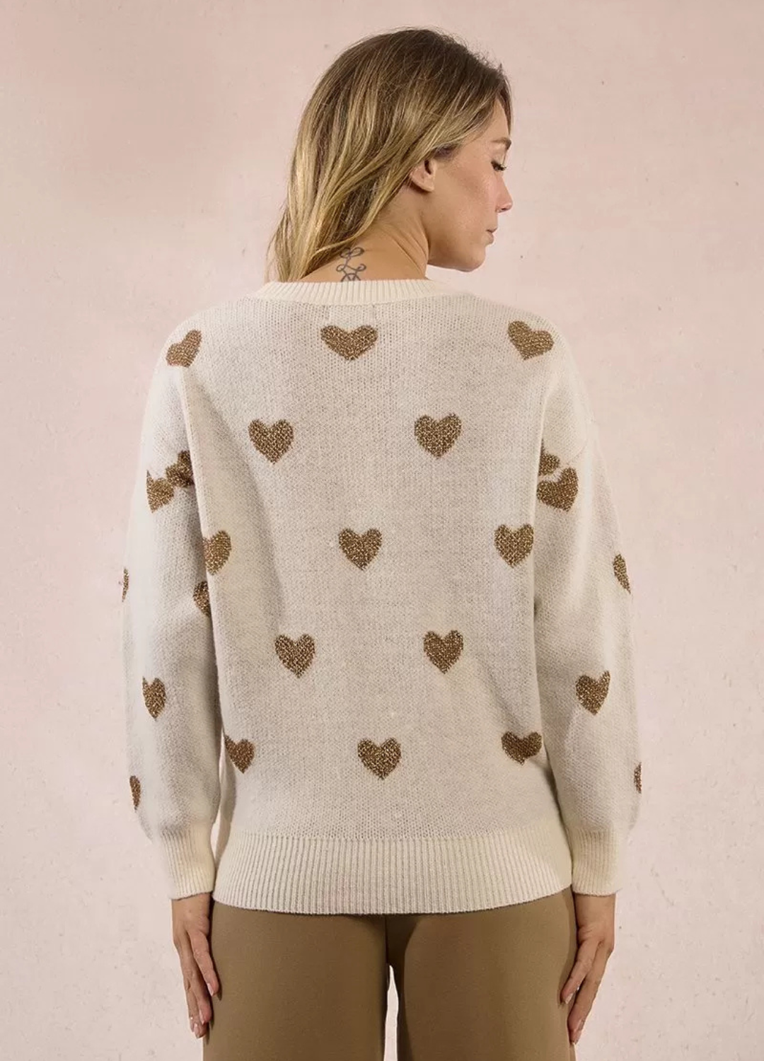 Molly Bracken - Cream & Bronze Heart Jumper