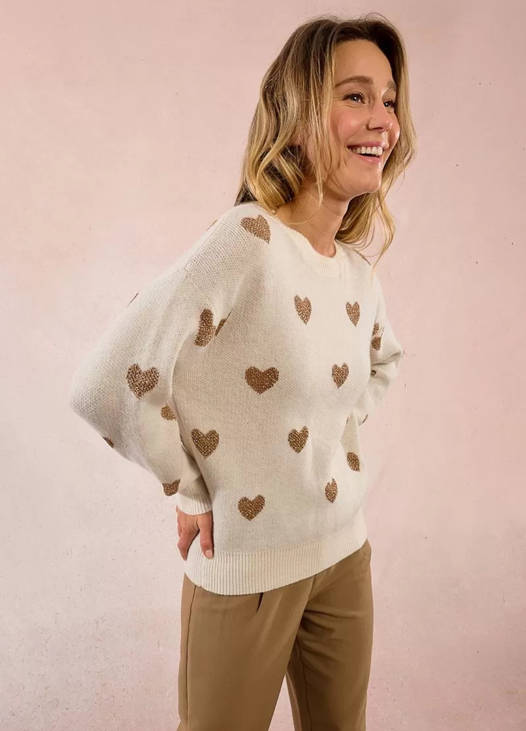 Molly Bracken - Cream & Bronze Heart Jumper