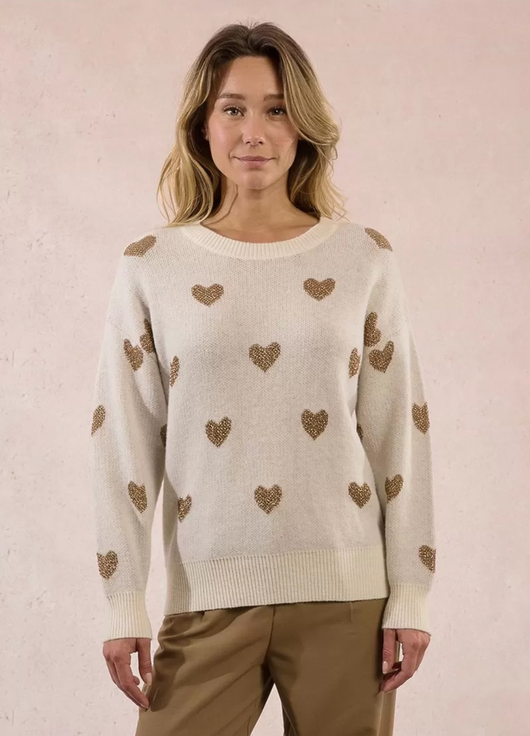 Molly Bracken - Cream & Bronze Heart Jumper