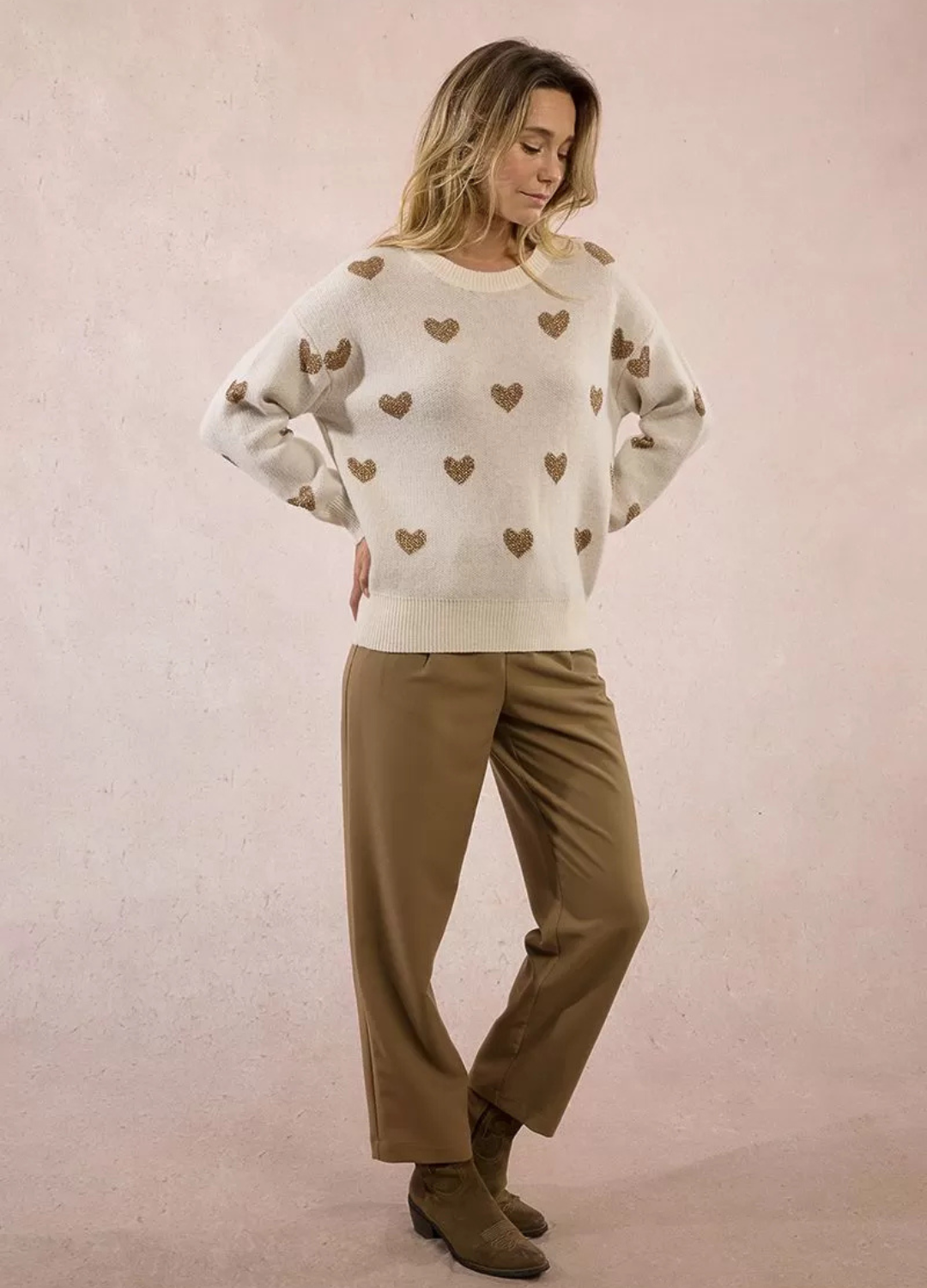 Molly Bracken - Cream & Bronze Heart Jumper