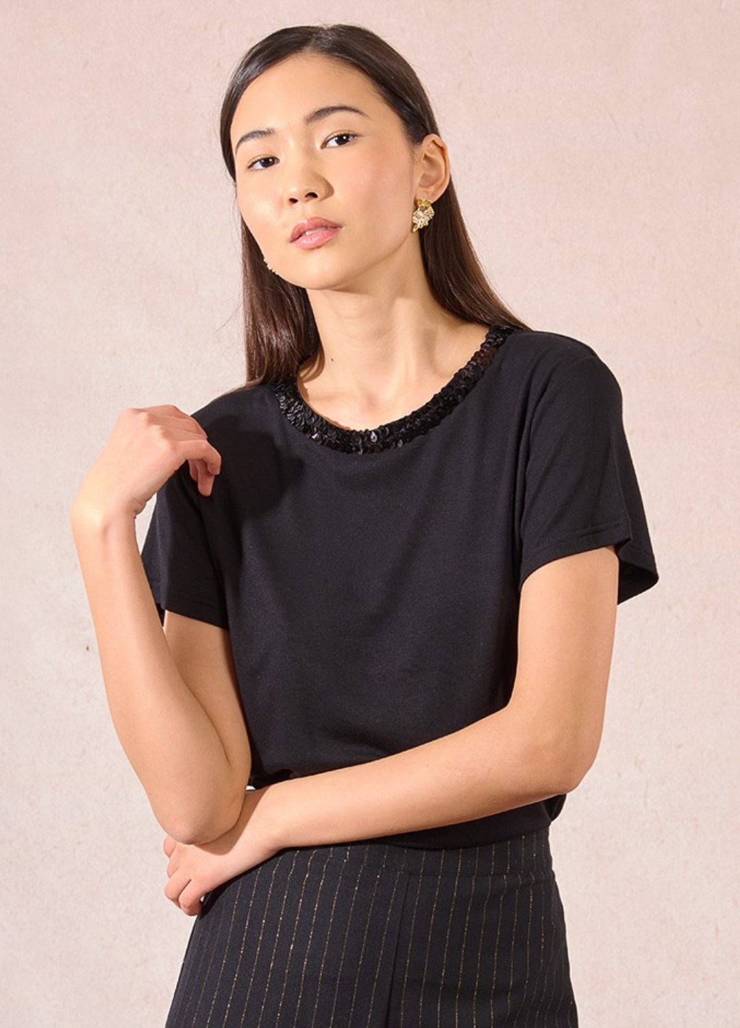 Molly Bracken - Embellished Crewneck T-Shirt