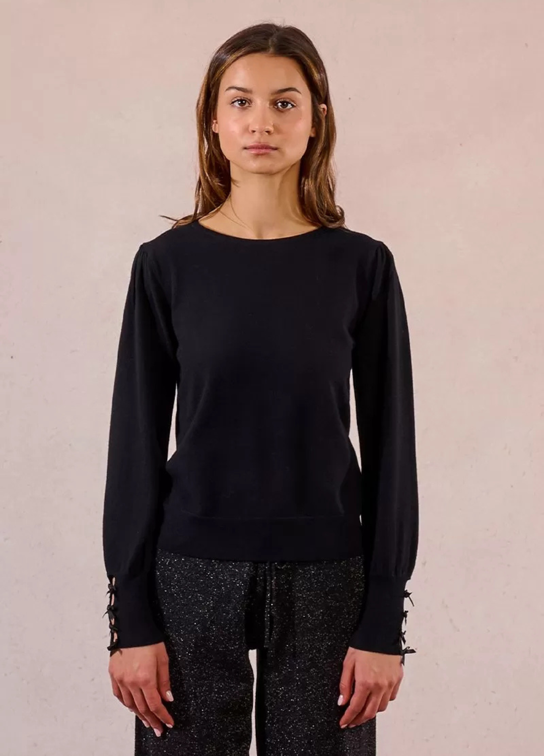 Molly Bracken - Ribbon Cuff Black Sweater