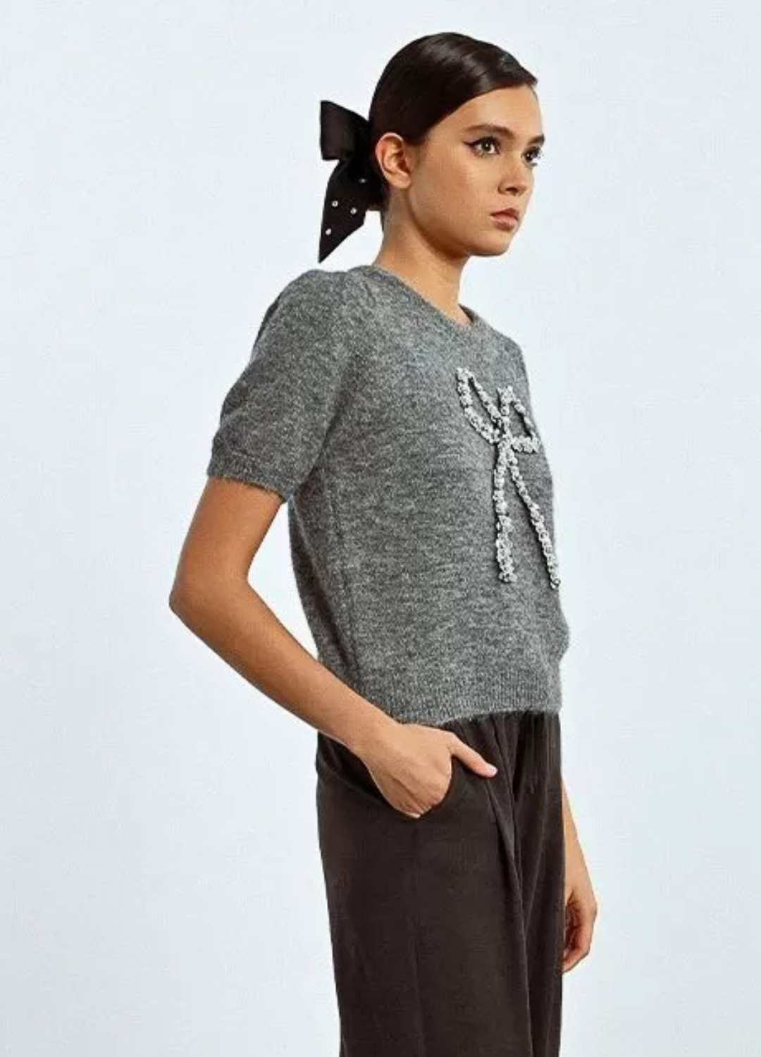 Molly Bracken - Silver Bow Grey Jumper