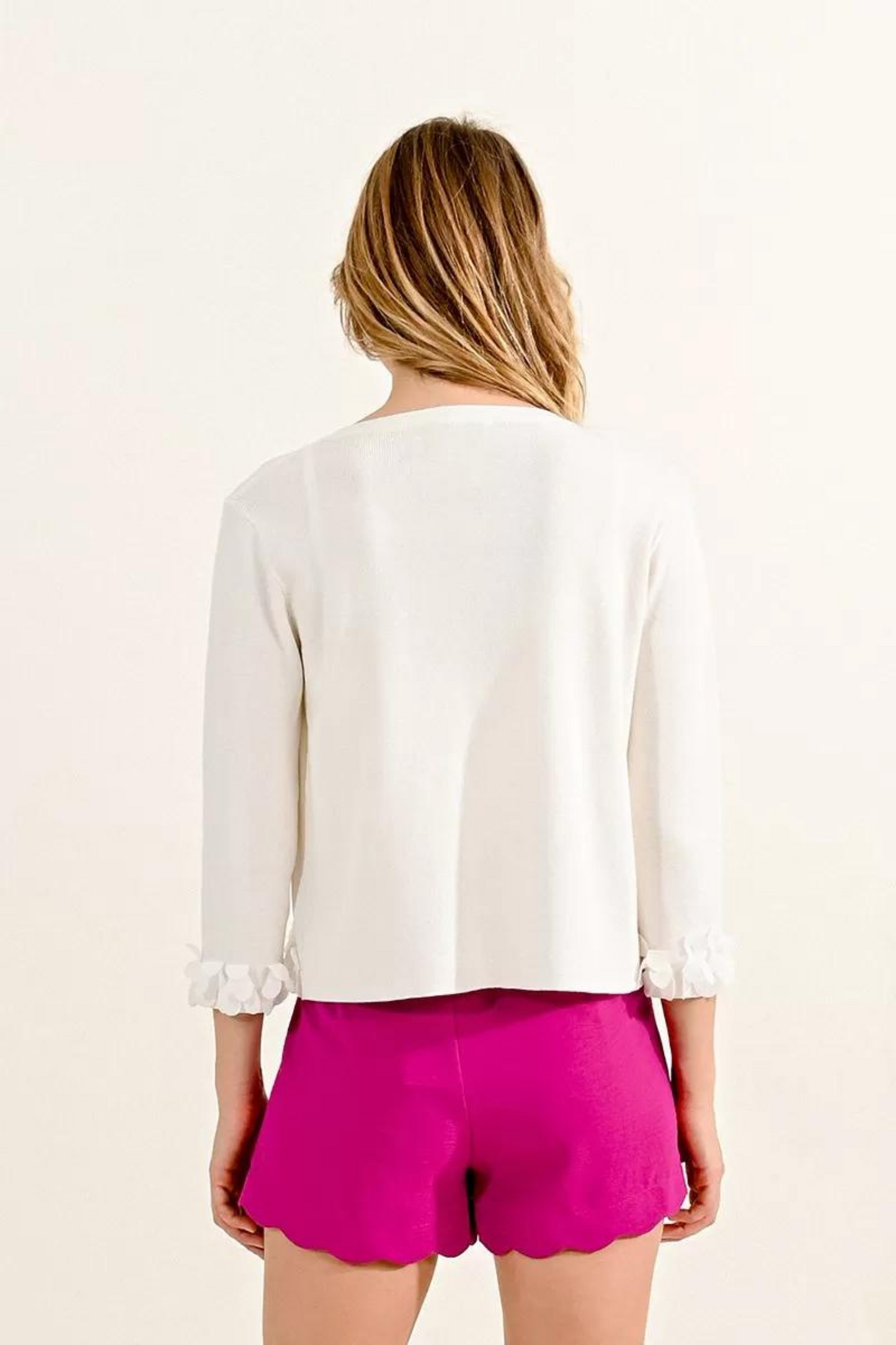 Molly Bracken Off White Cardigan with Mesh Trimmings
