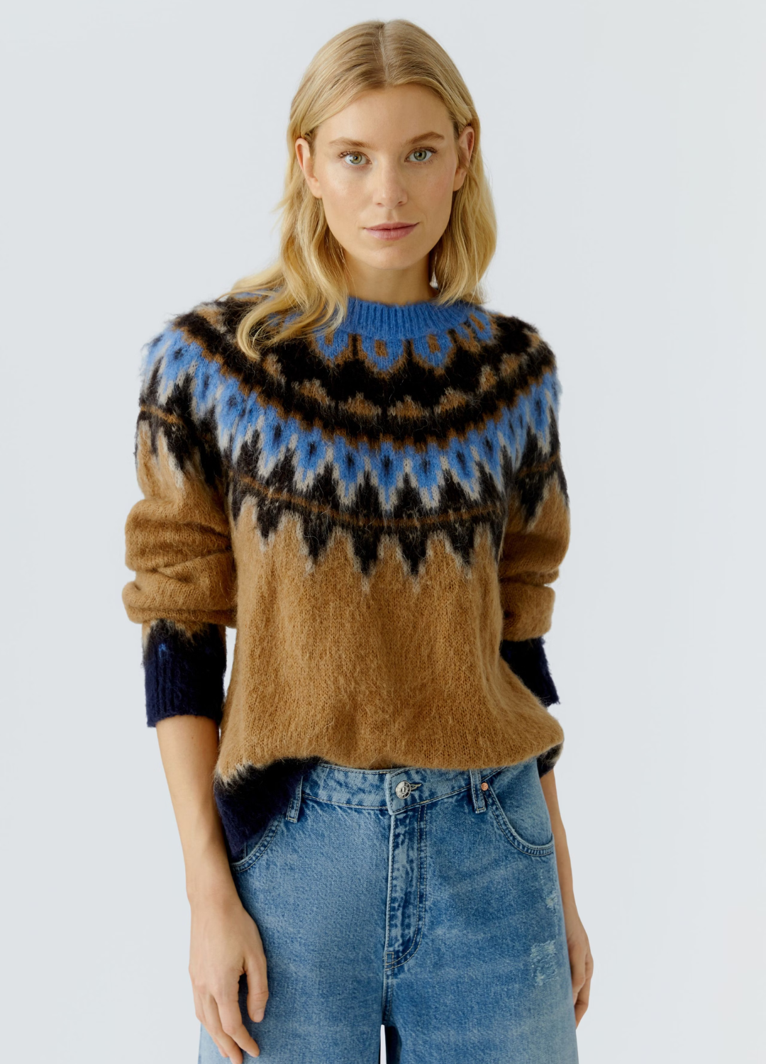 Oui - Cozy Blue Camel Jumper