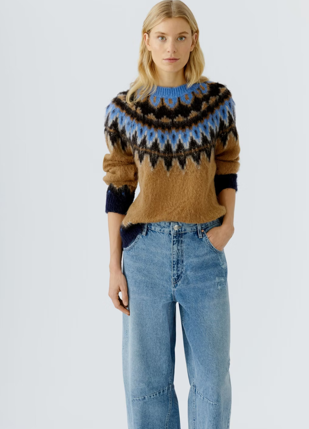 Oui - Cozy Blue Camel Jumper