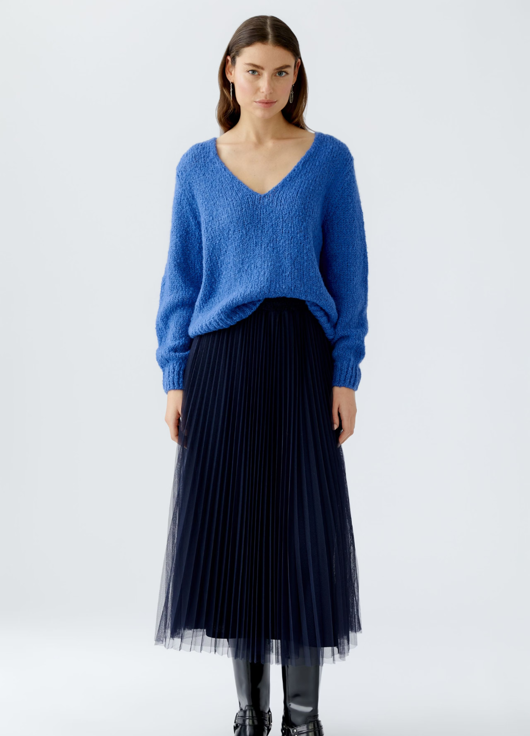 Oui - Dark Blue Lurex Skirt