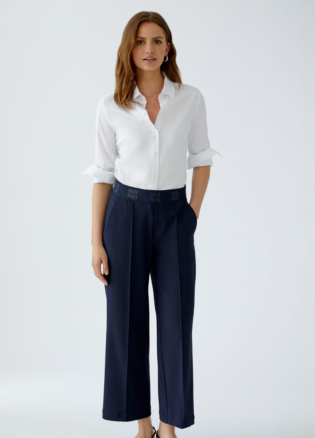 Oui - Dark Blue Waisted Pants