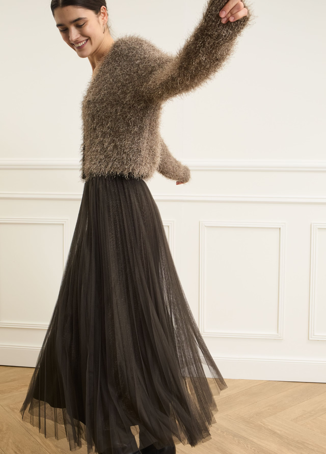 Oui - Espresso Mesh Skirt