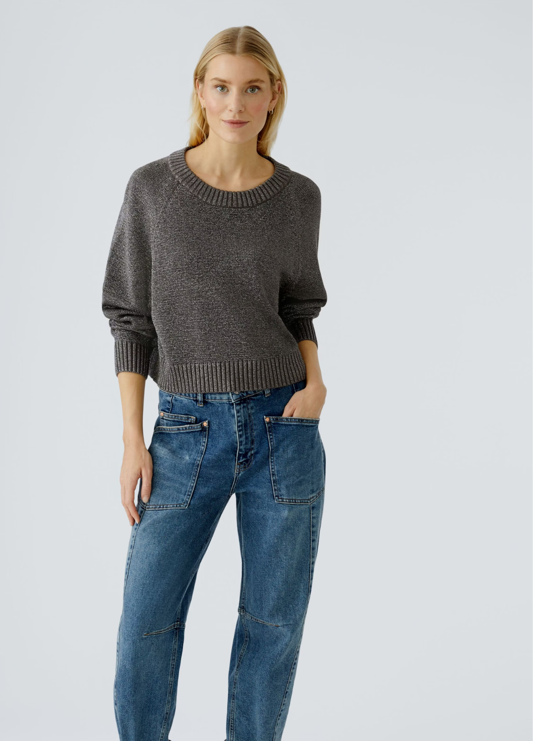 Oui - Lurex Taupe Top