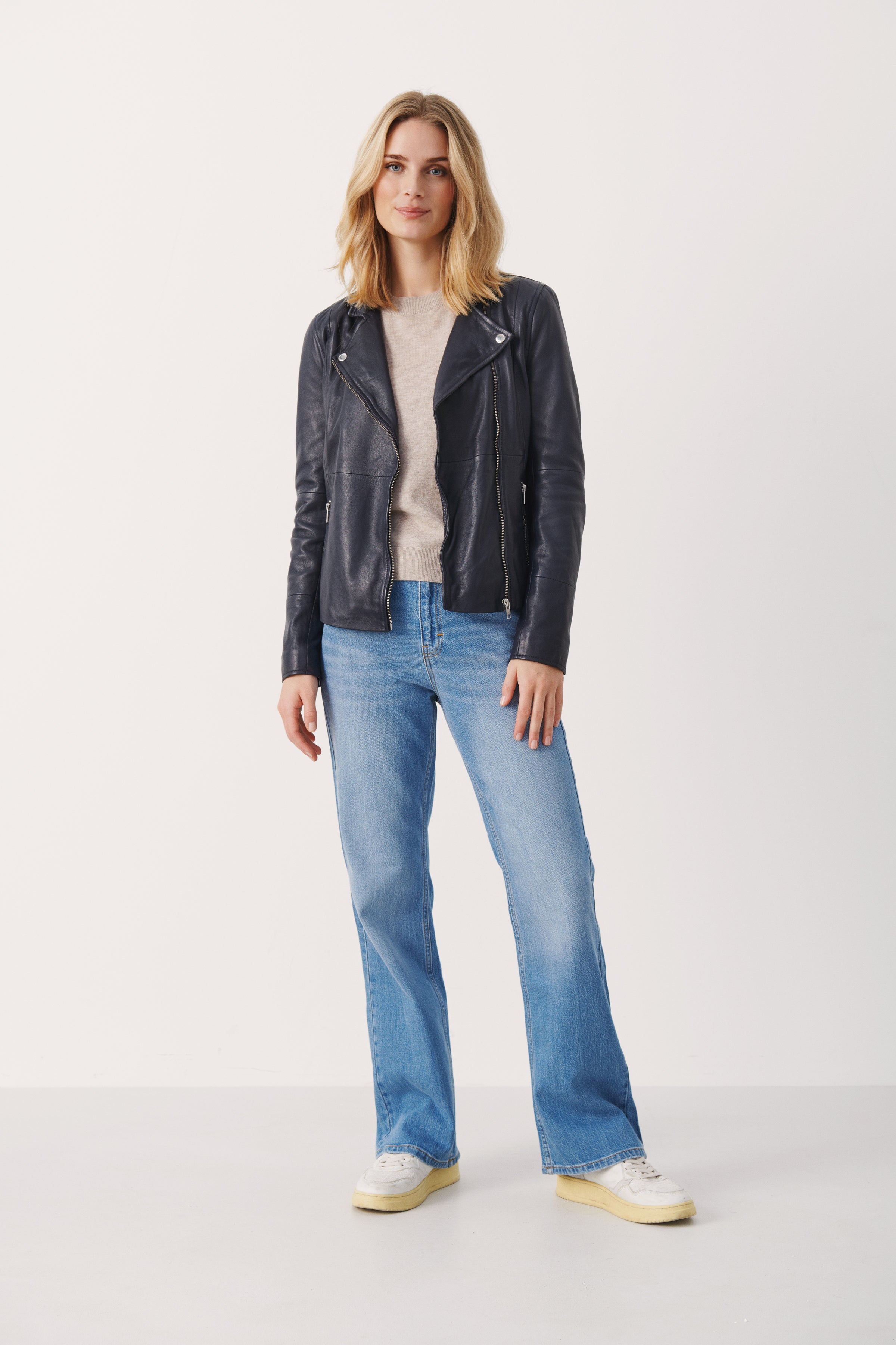 Frances High Quality Navy Leather Jacket