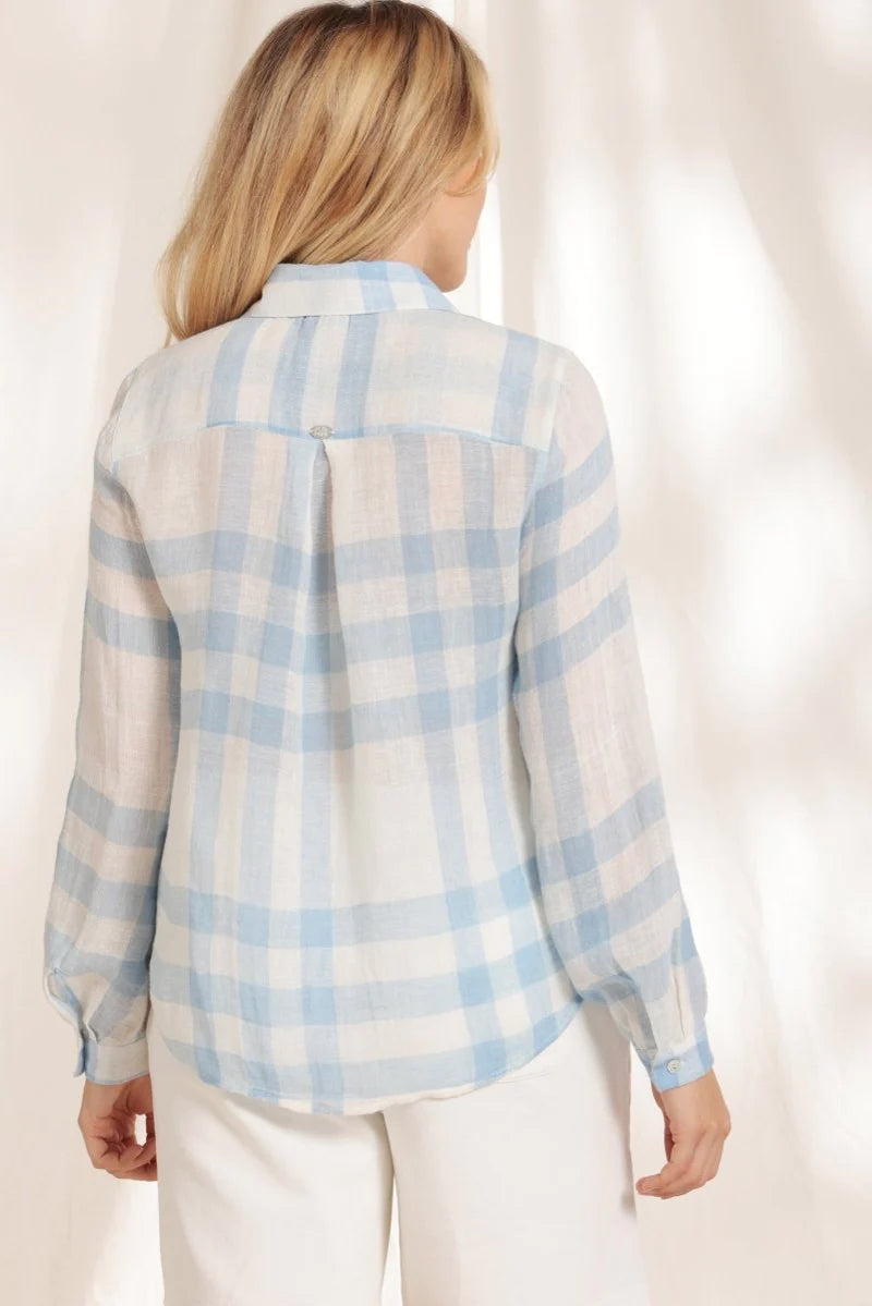 Cyclade Blouse - Checked Blue Linen Shirt