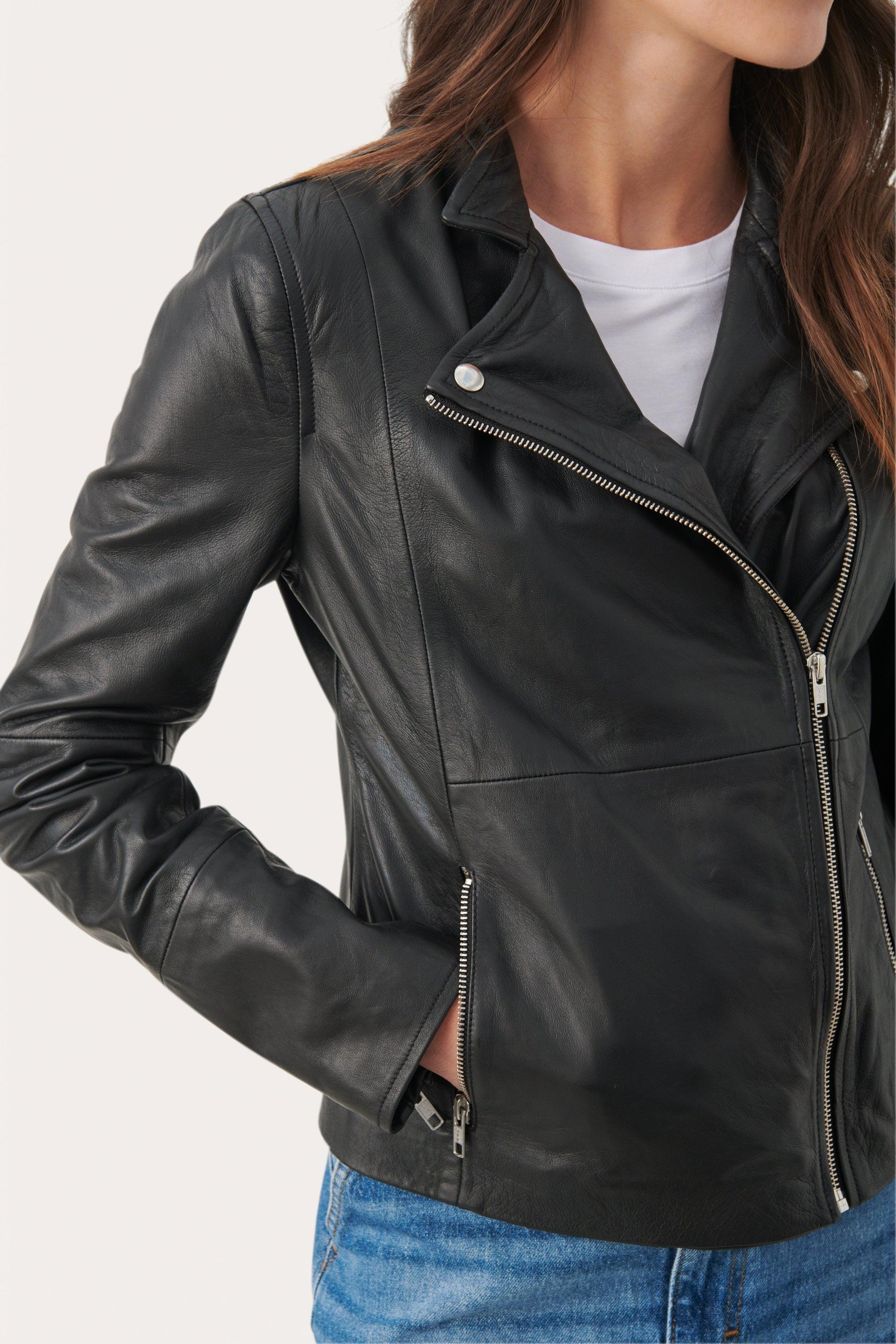 Frances High Quality Black Leather Jacket - Diamonds & Pearls