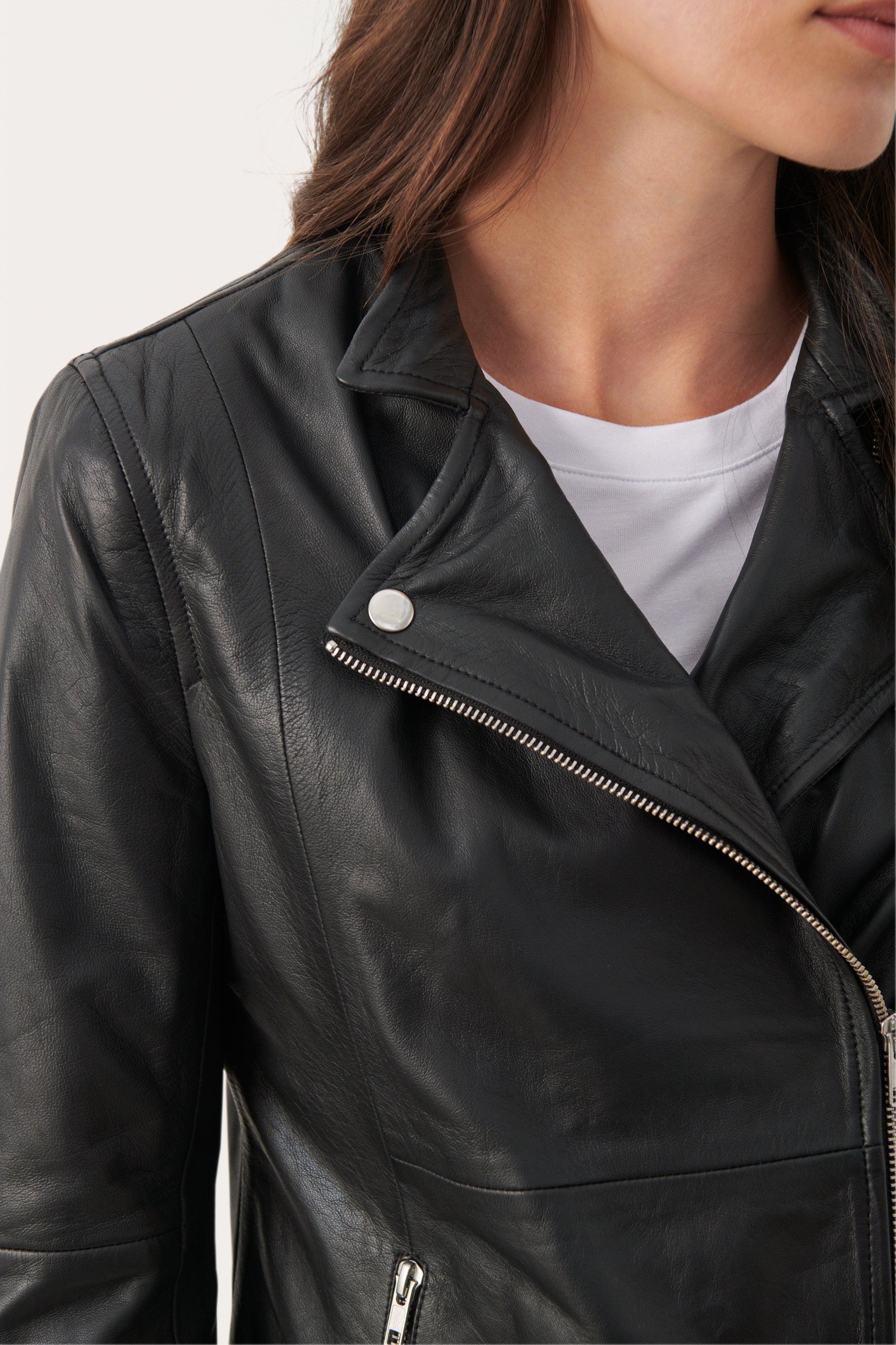 Frances High Quality Black Leather Jacket - Diamonds & Pearls