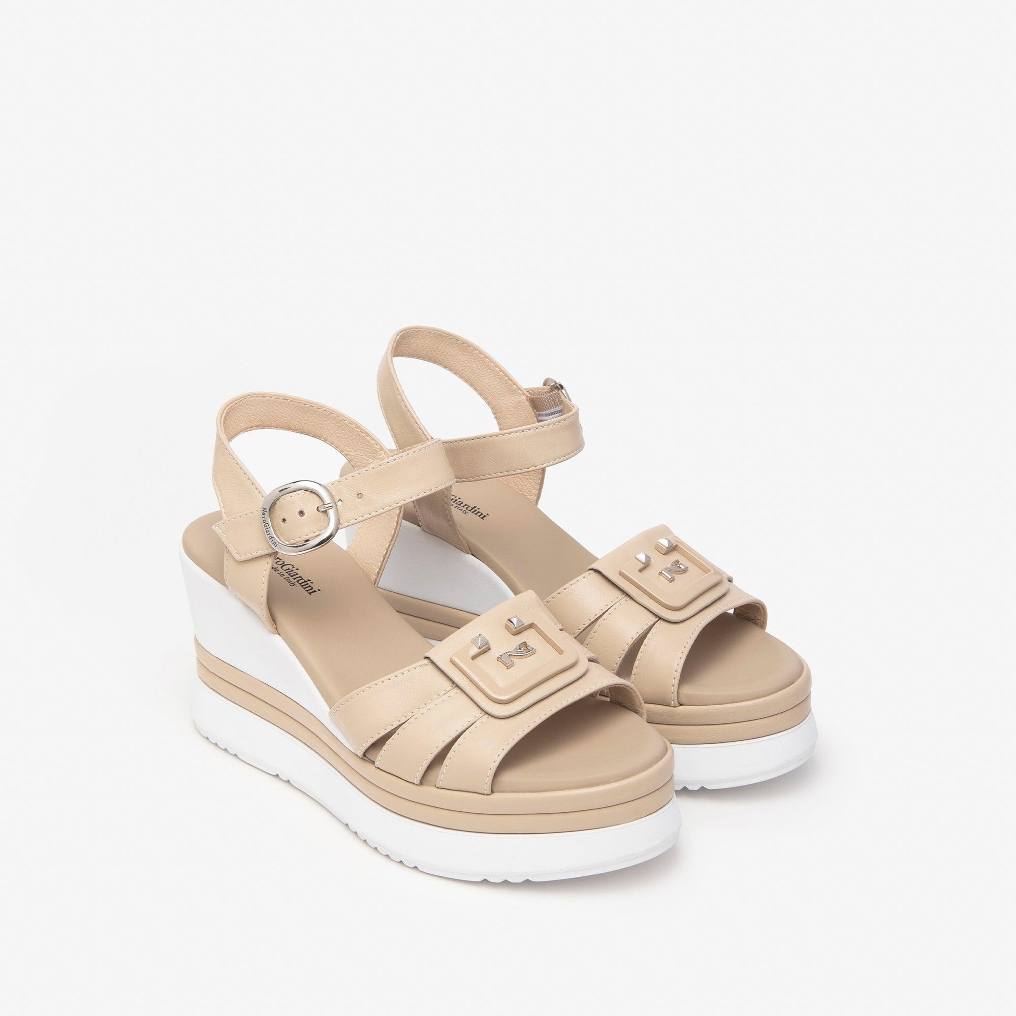 Nero Giardini - Beige Wedge Sandal - E410570D - Diamonds & Pearls