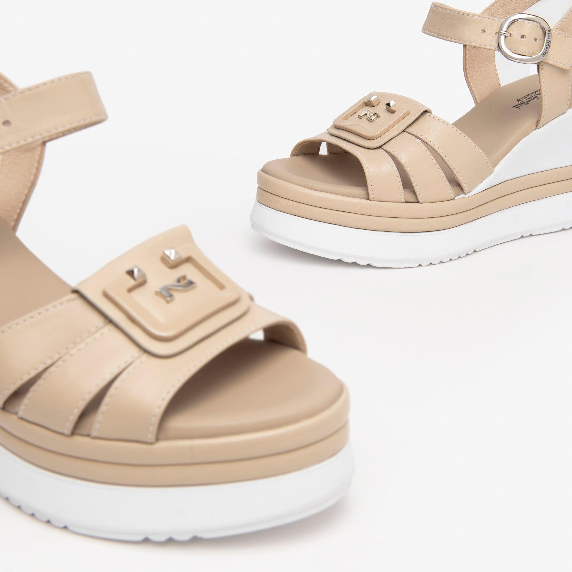 Nero Giardini - Beige Wedge Sandal - E410570D - Diamonds & Pearls