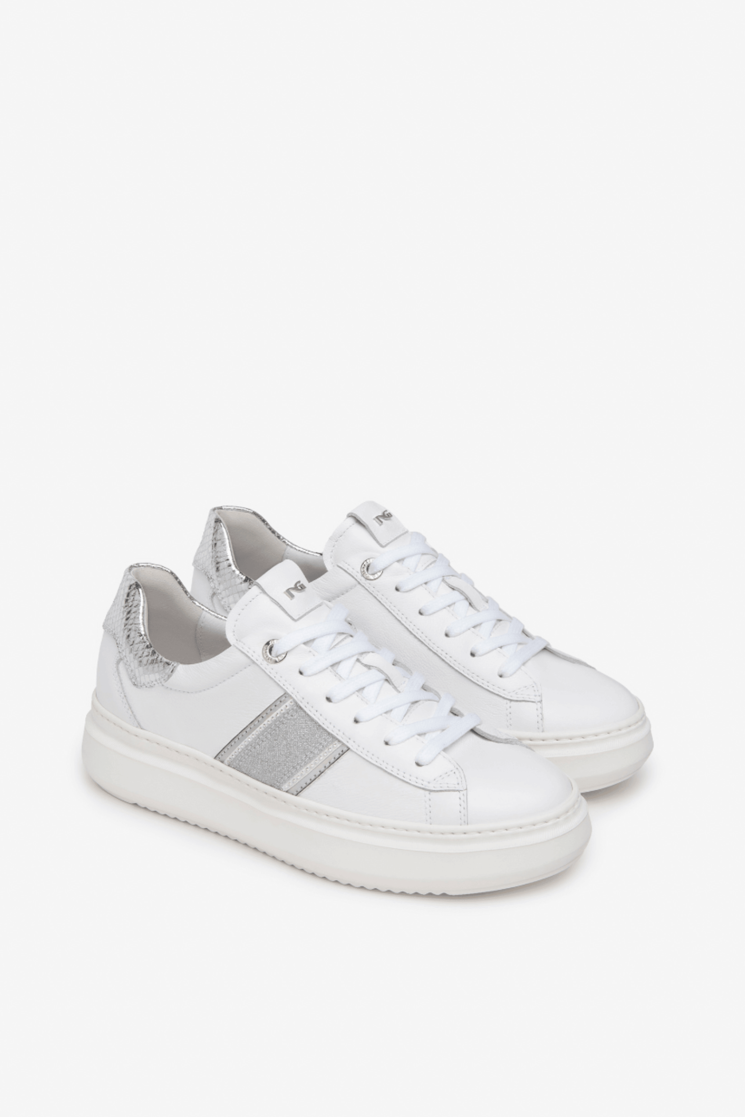 Nero Giardini - E409919D White and Silver Glitz Trainer - Diamonds & Pearls