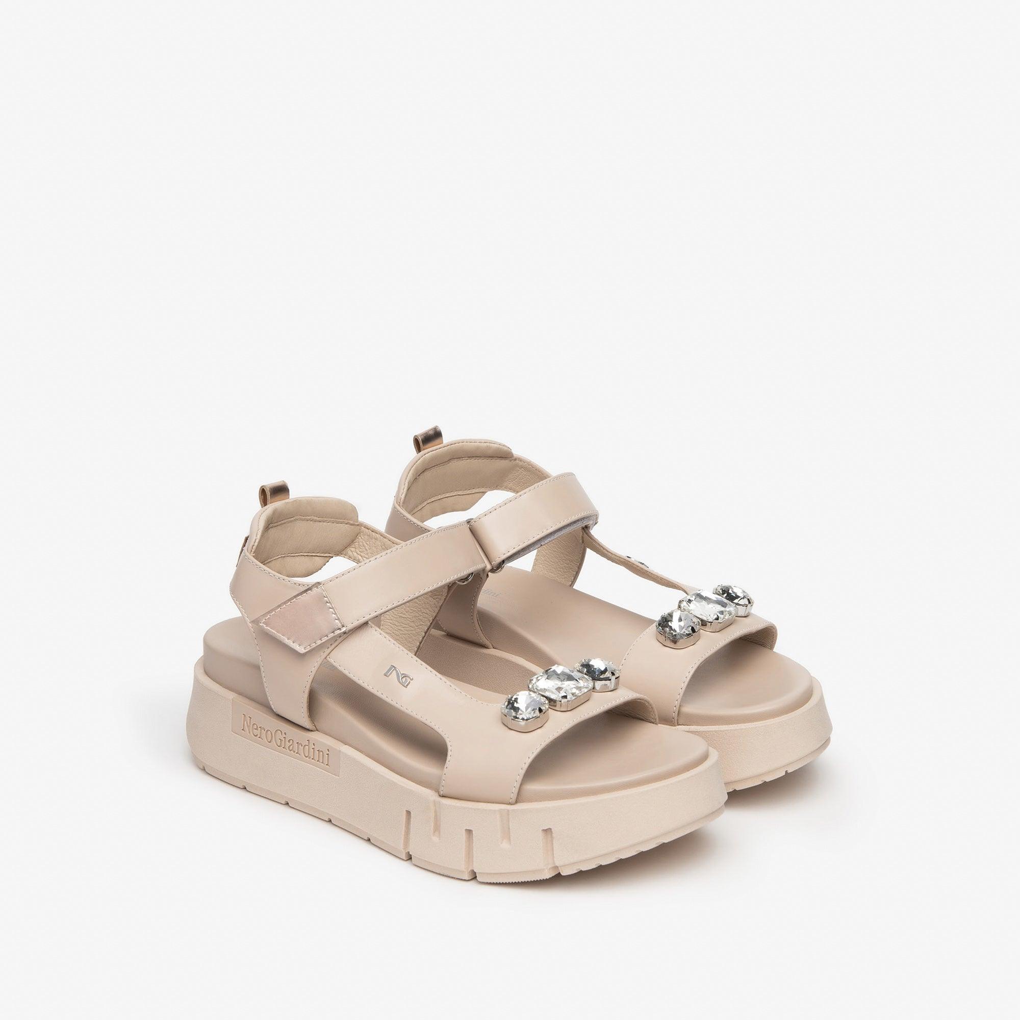 Nero Giardini - E410707D Nude Flatform Sandel With Diamonte - Diamonds & Pearls