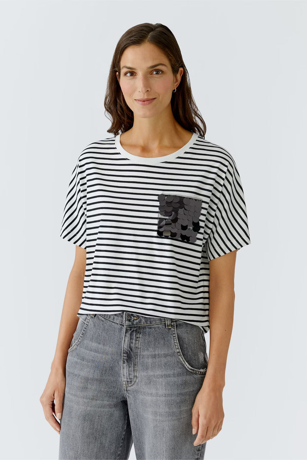 Oui - Stripe Embelished Pocket T-Shirt