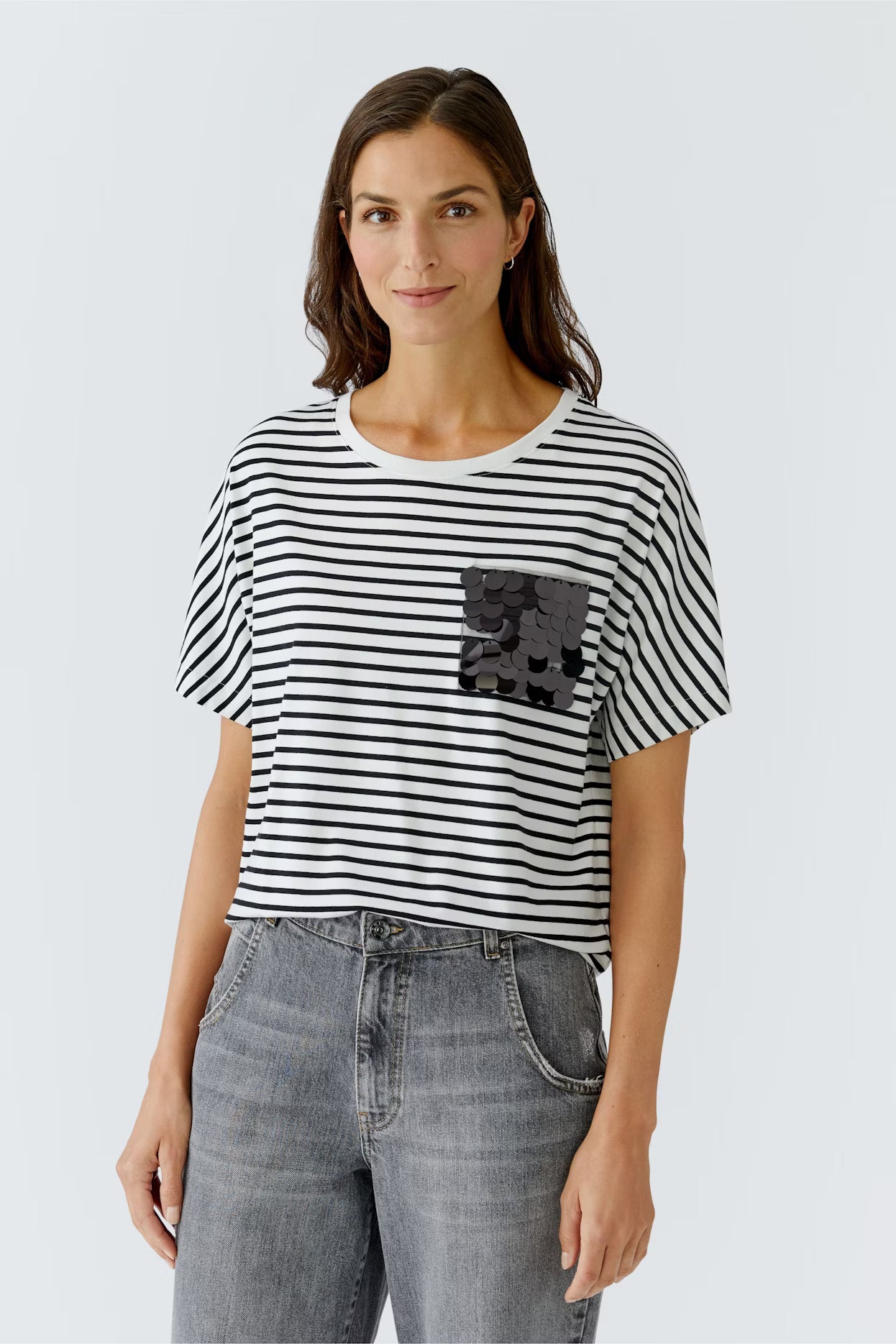 Oui - Stripe Embelished Pocket T-Shirt