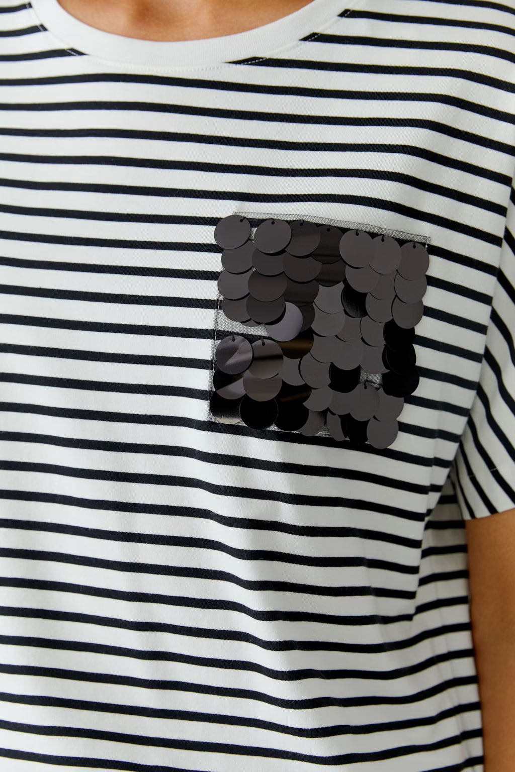 Oui - Stripe Embelished Pocket T-Shirt