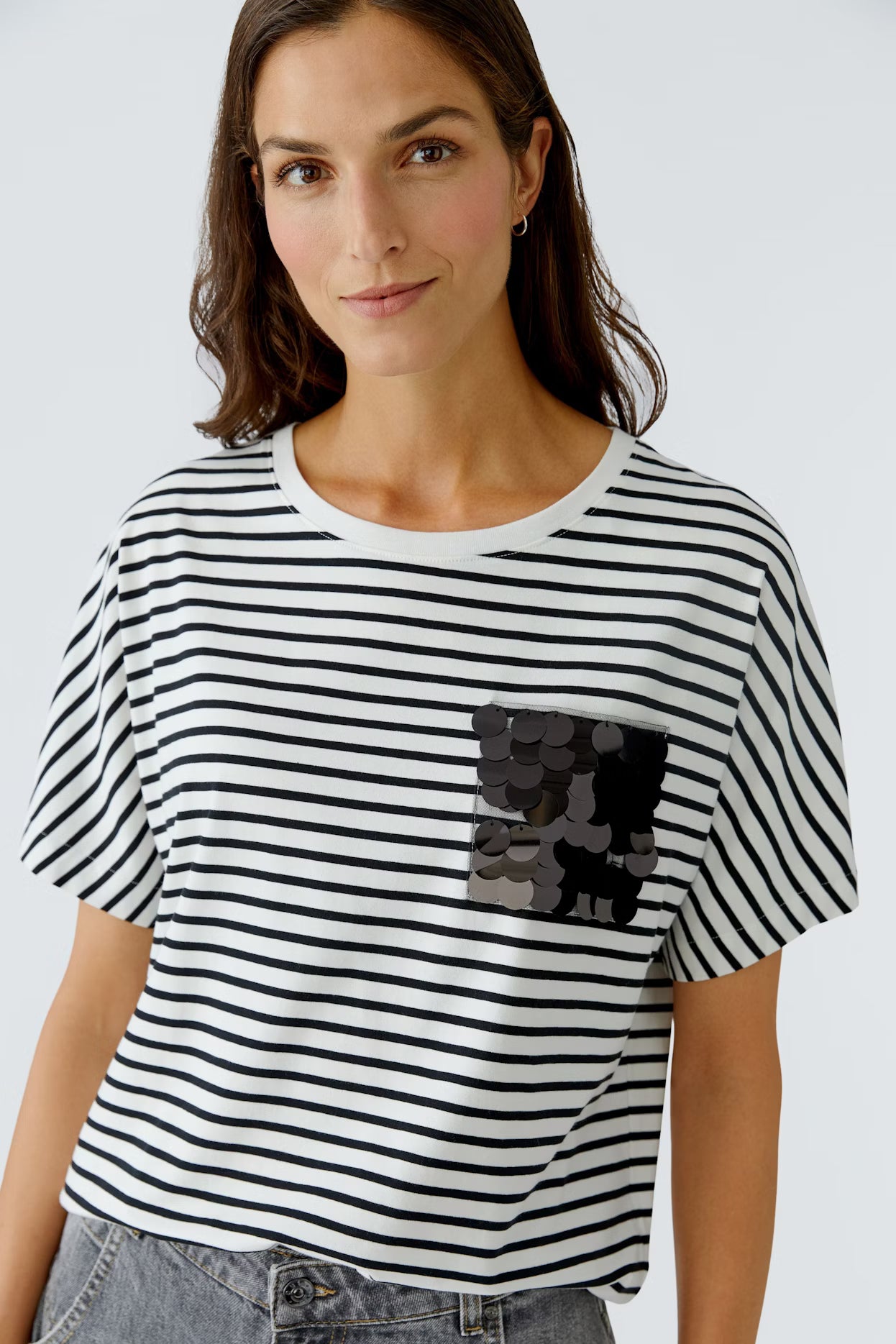 Oui - Stripe Embelished Pocket T-Shirt