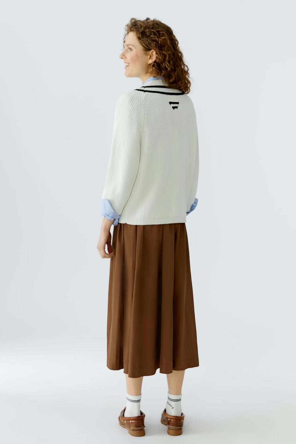 Oui - White V Neck Knit