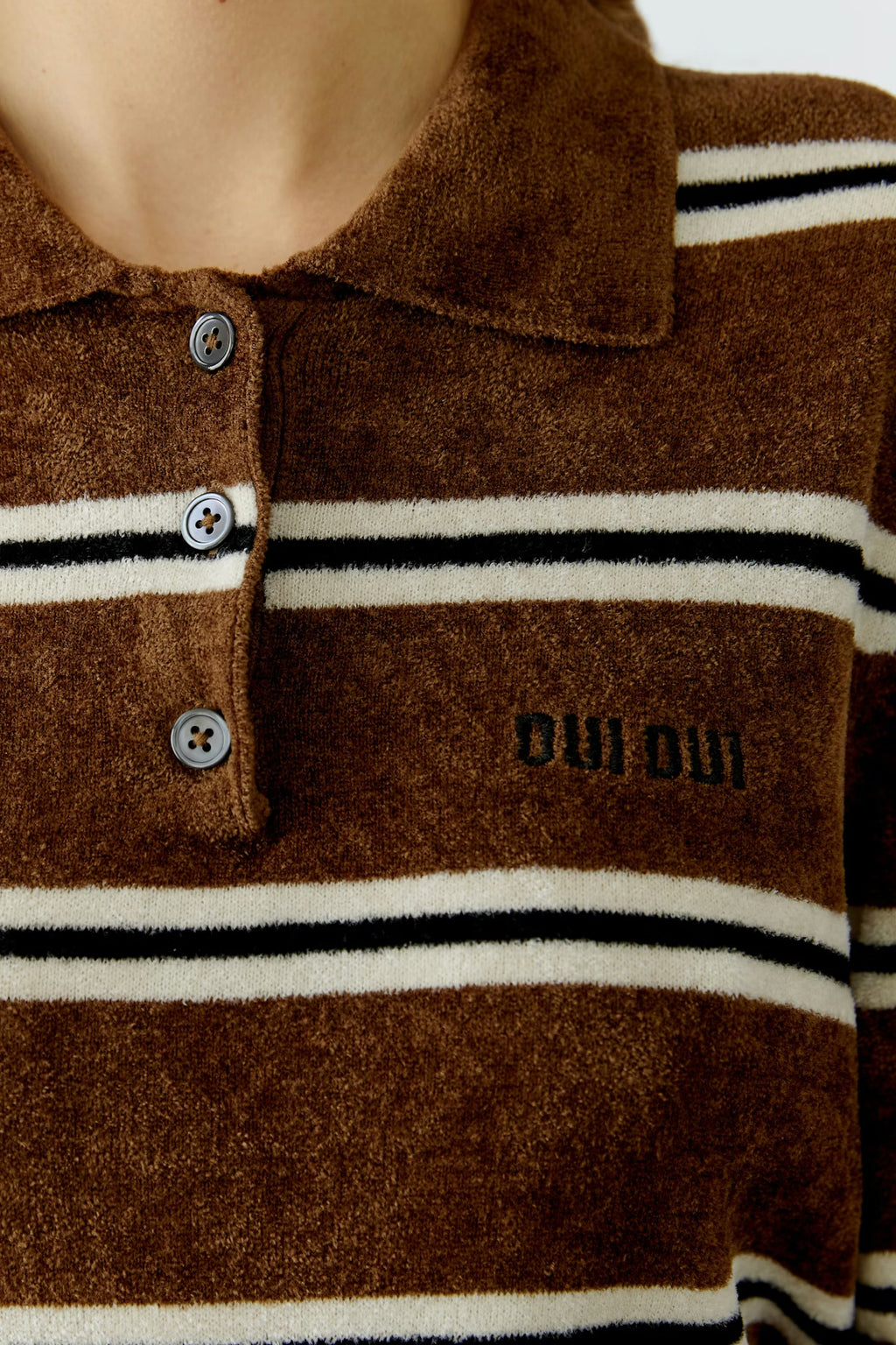 Oui - Polo Brown Stripe Top
