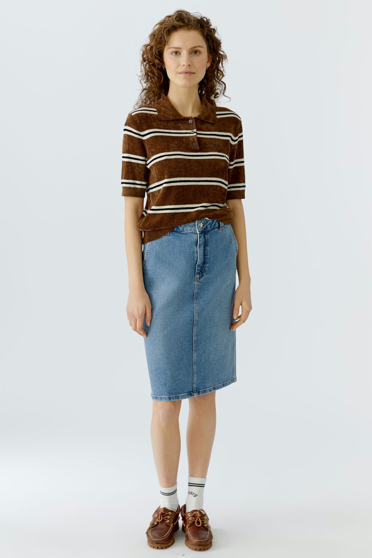 Oui - Polo Brown Stripe Top