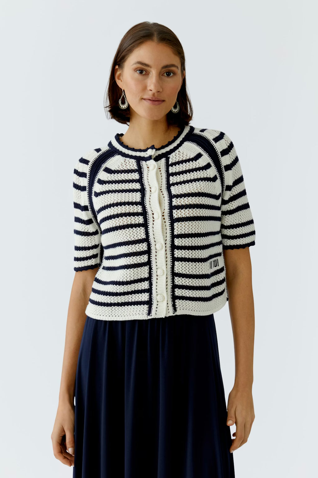 Oui - Stripe Short Sleeve Cardigan