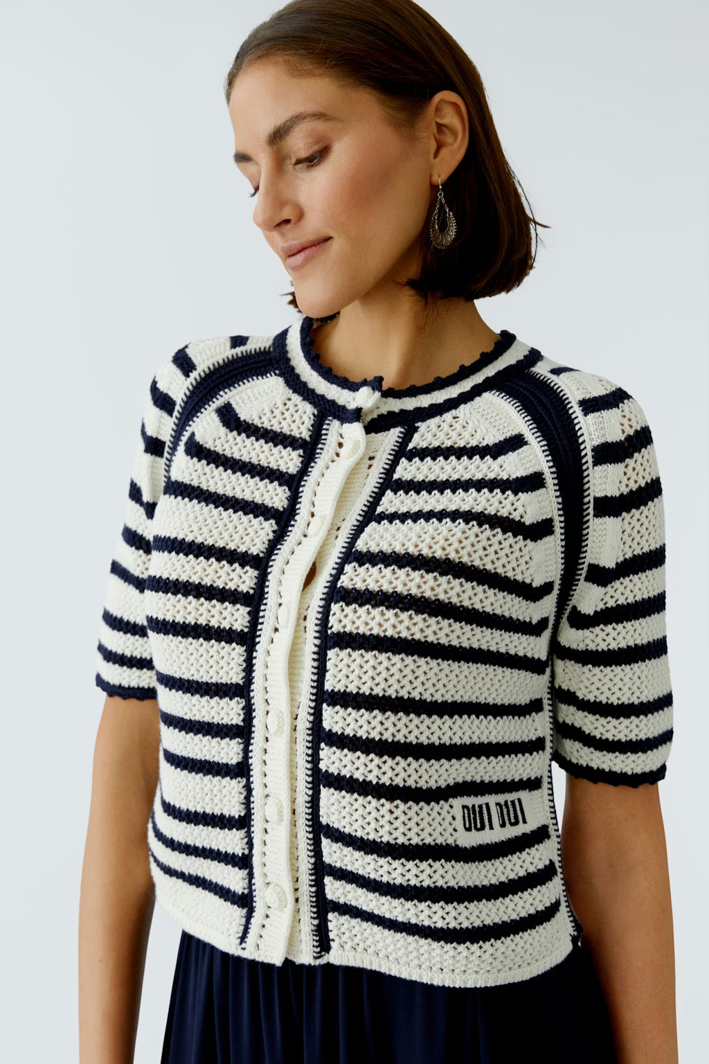 Oui - Stripe Short Sleeve Cardigan