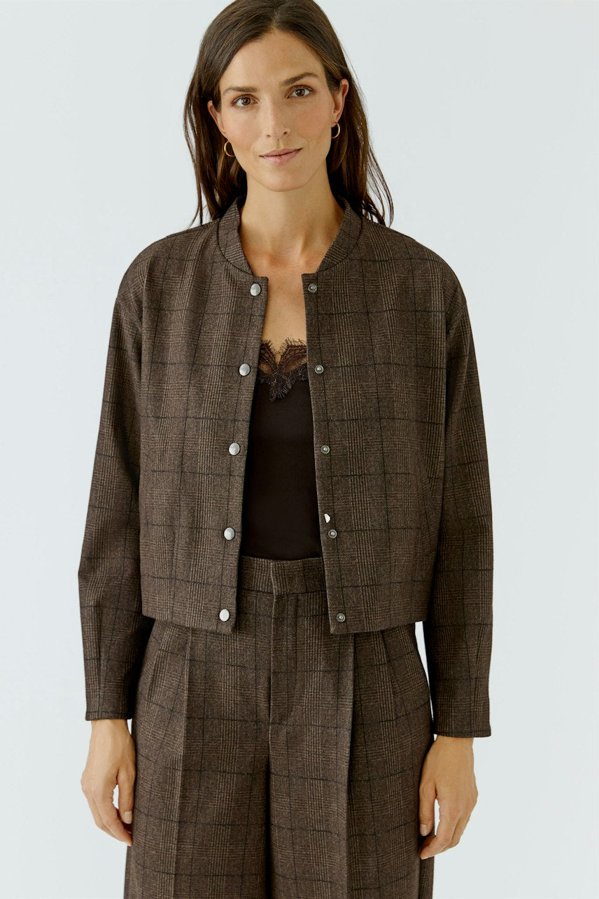 Oui Brown Check Blouson Jacket - model view