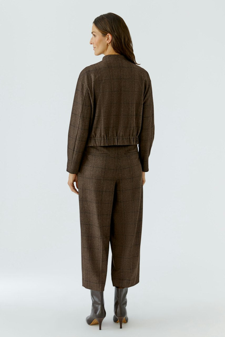 Oui Brown Check Blouson Jacket - back view